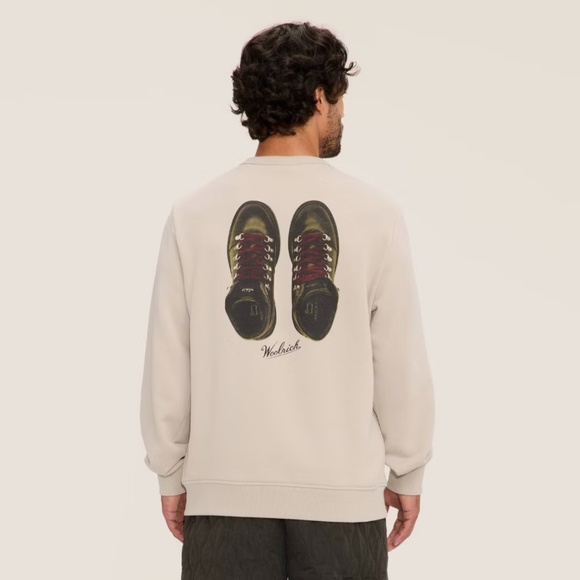Adult Boot Graphic Print Pullover Sweatshirt - Woolrich Taupe M - Picture 3 of 6